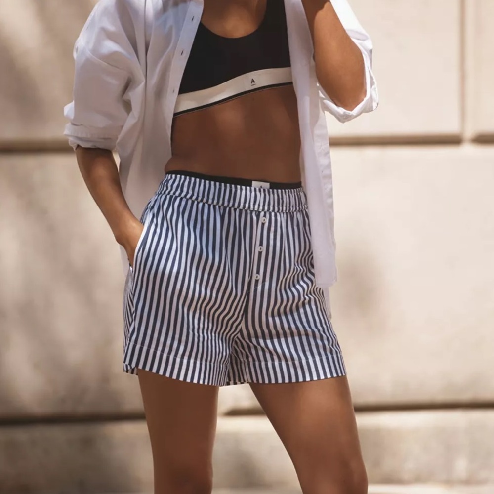 Anthropologie The Wren Boxer Shorts size L Striped Navy